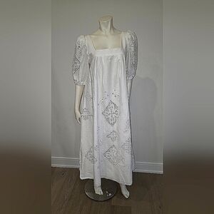 NWT HUNTER BELL Anthropologie Waverly Dress White Puff Sleeve Eyelet Linen S